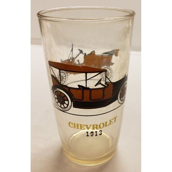 Glass with Automobiles Hazel Atlas Tumbler Ford 1908 & Chevrolet 1913 MCM VTG - Picture 2 of 4